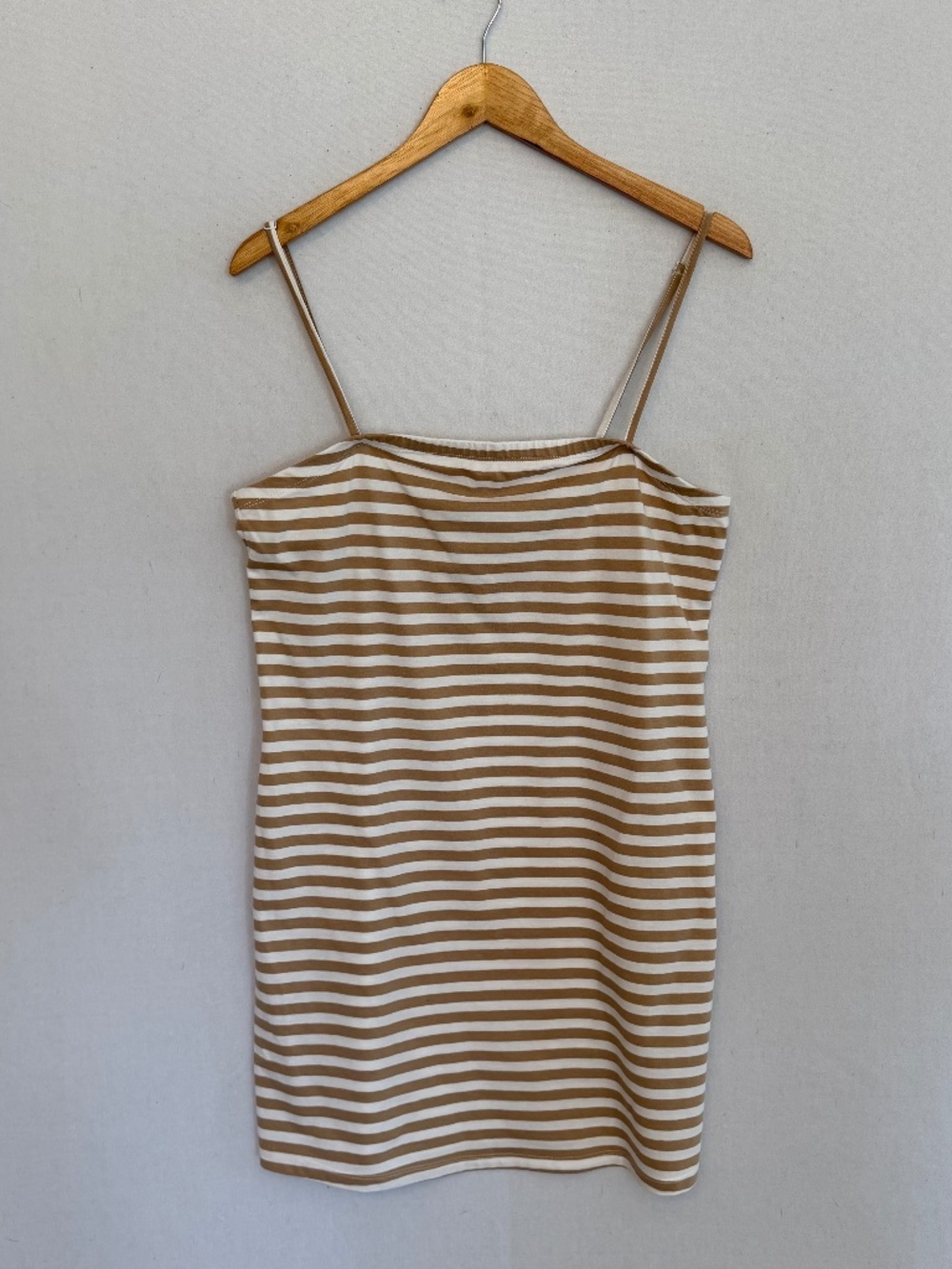 VERO MODA Juniors XL Tan & White Stripe Sussy Strap Slim Short Dress